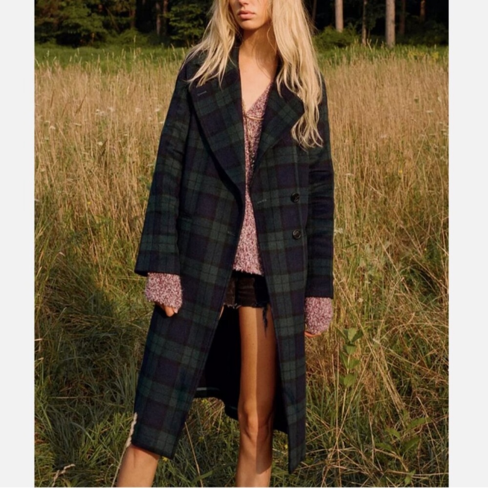 Avec Les Filles Plaid Coat in Green and Blue